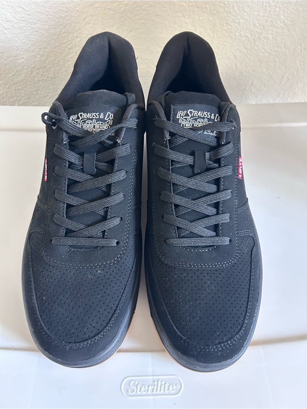 Levi's Men's Black Lace-Up Perforated Sneakers with Red Tag Accent